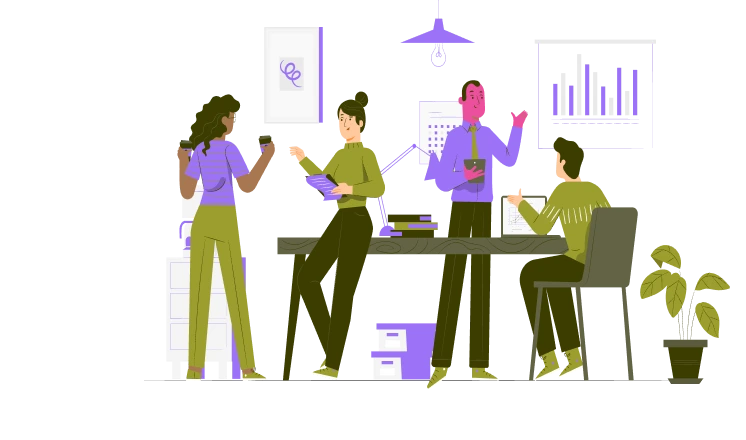 A team of professionals collaborating at a desk